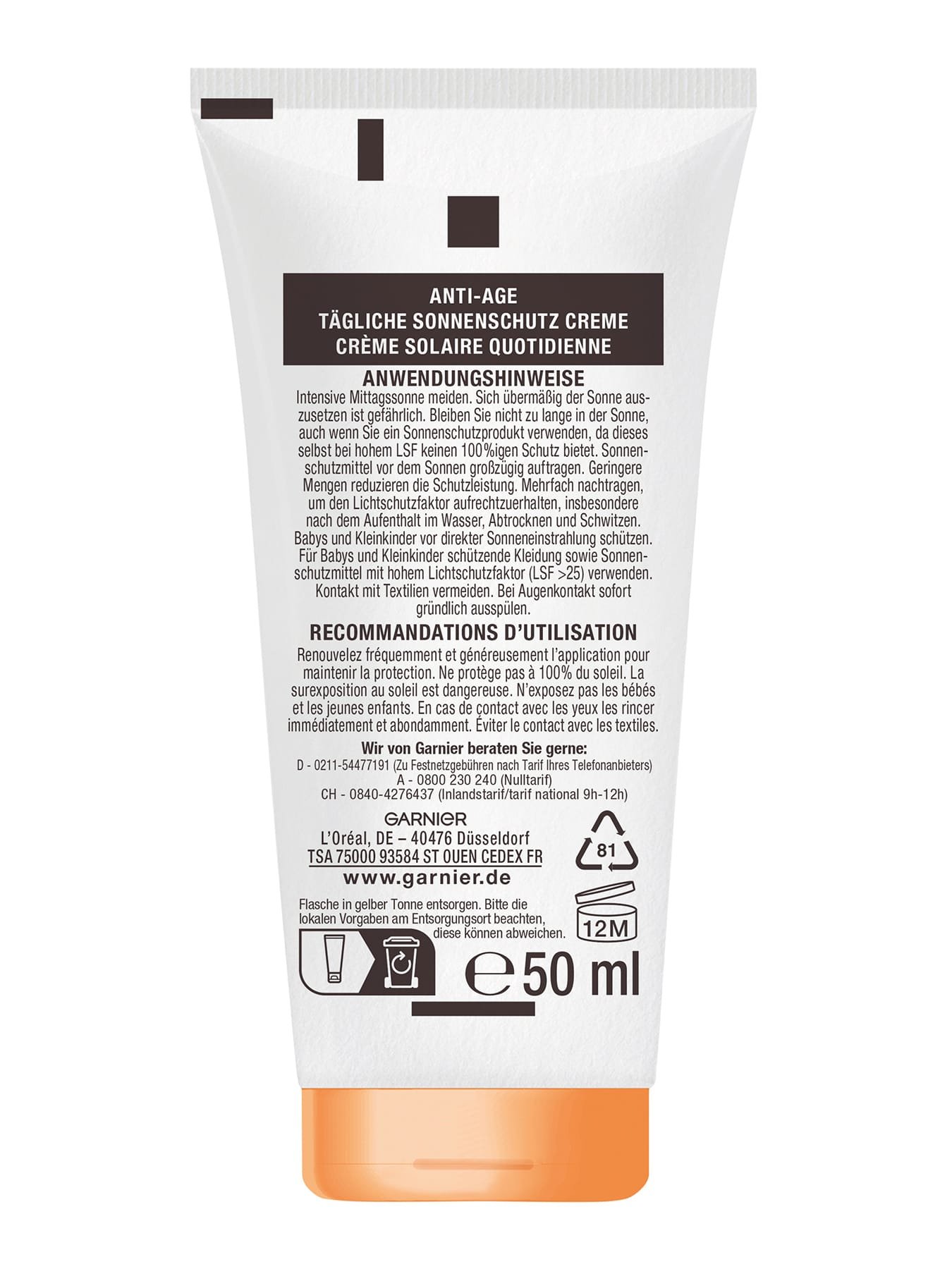 Anti-Age Super UV Sonnenschutz-Creme LSF 50 - Produkt Rückseite