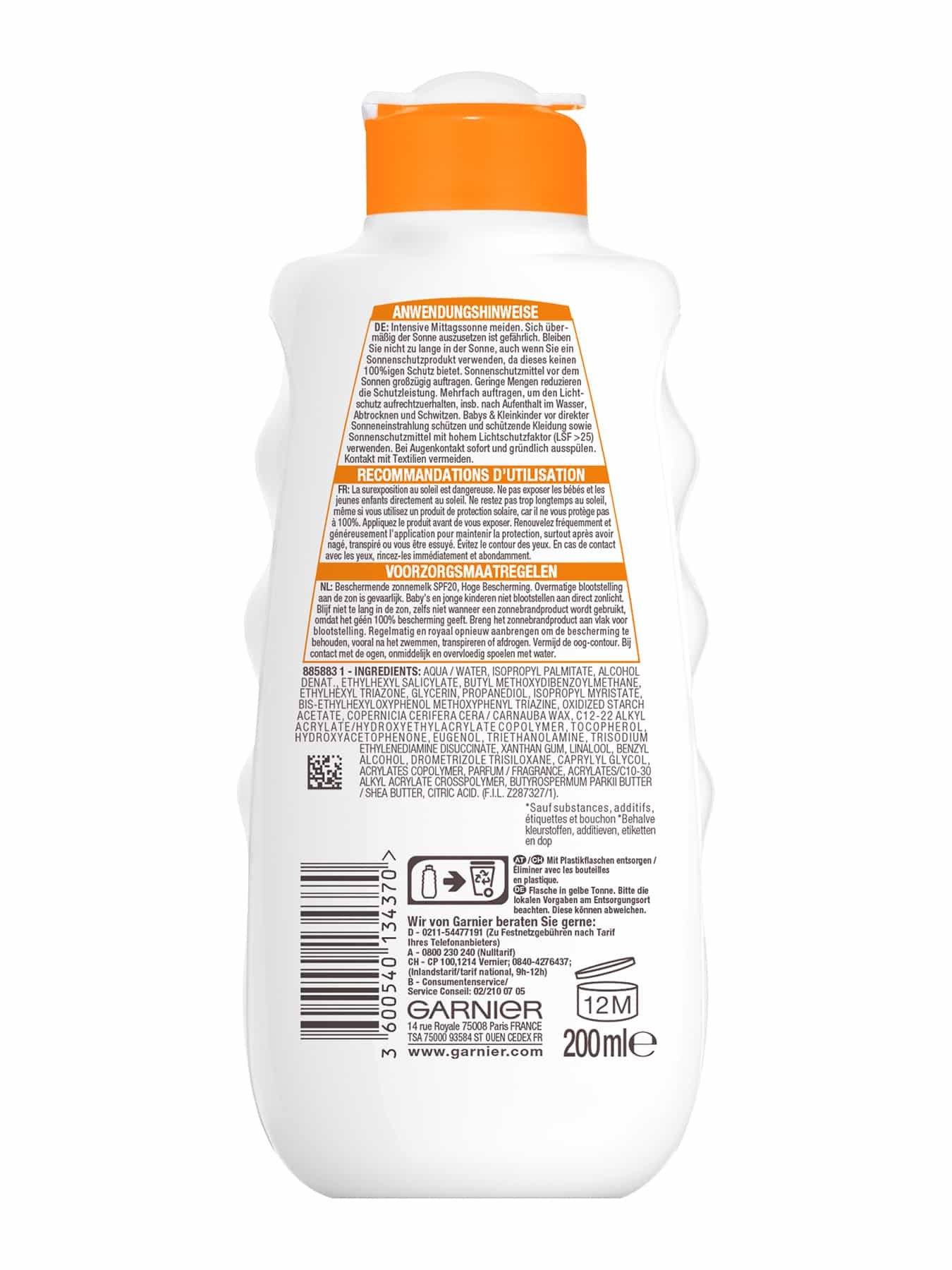 Ambre Solaire Hydra 24h Sonnenschutz-Milch LSF 20 -Produktabbildung Rückansicht