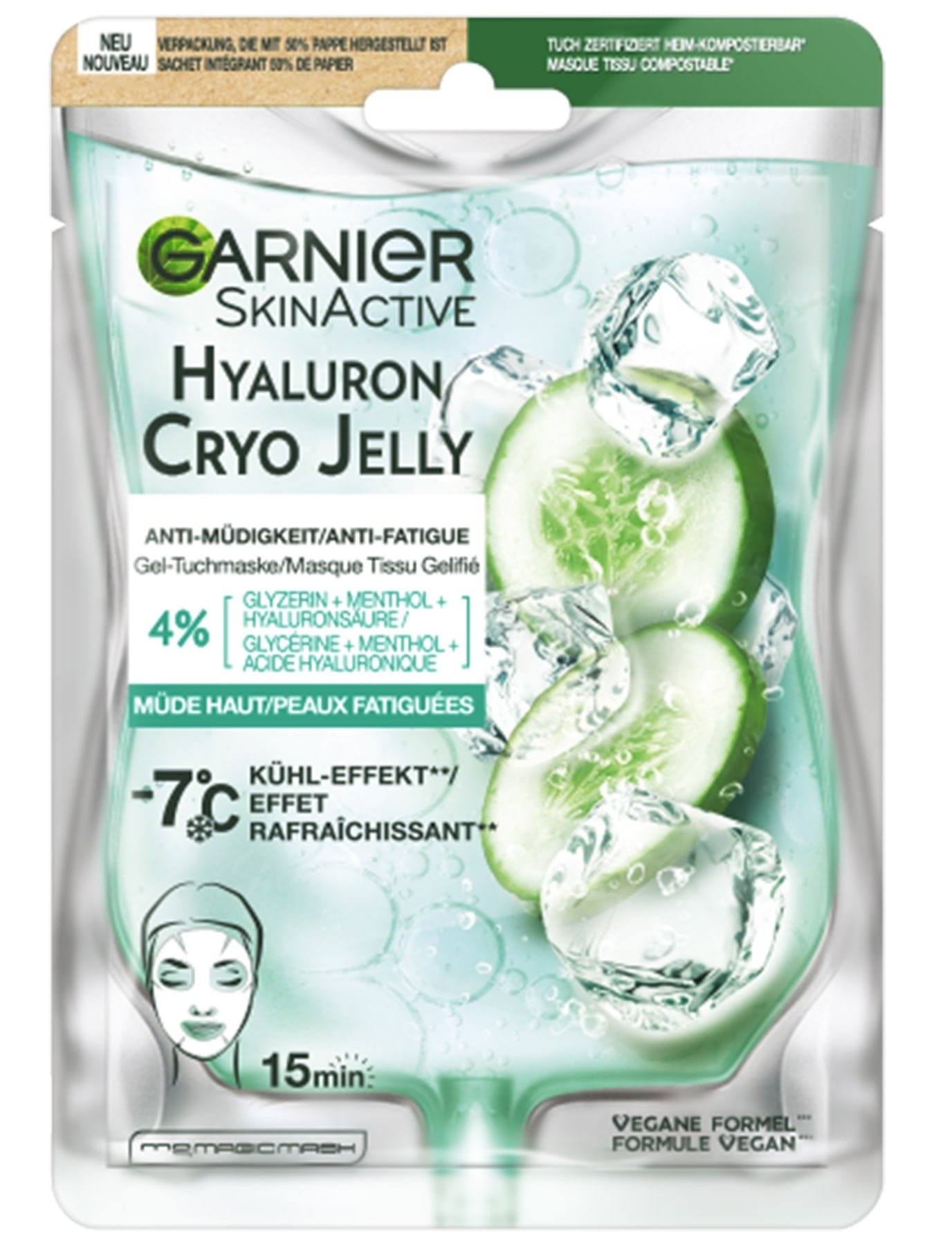 Gel-Tuchmaske Garnier Jelly Cryo Anti-Müdigkeit Hyaluron |